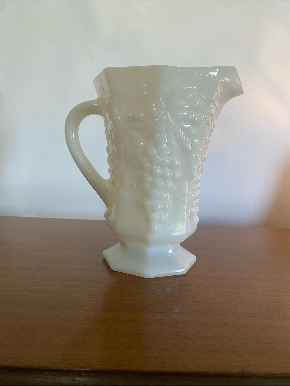Anchor Hocking White Milk Glass Grape Pattern Pitcher